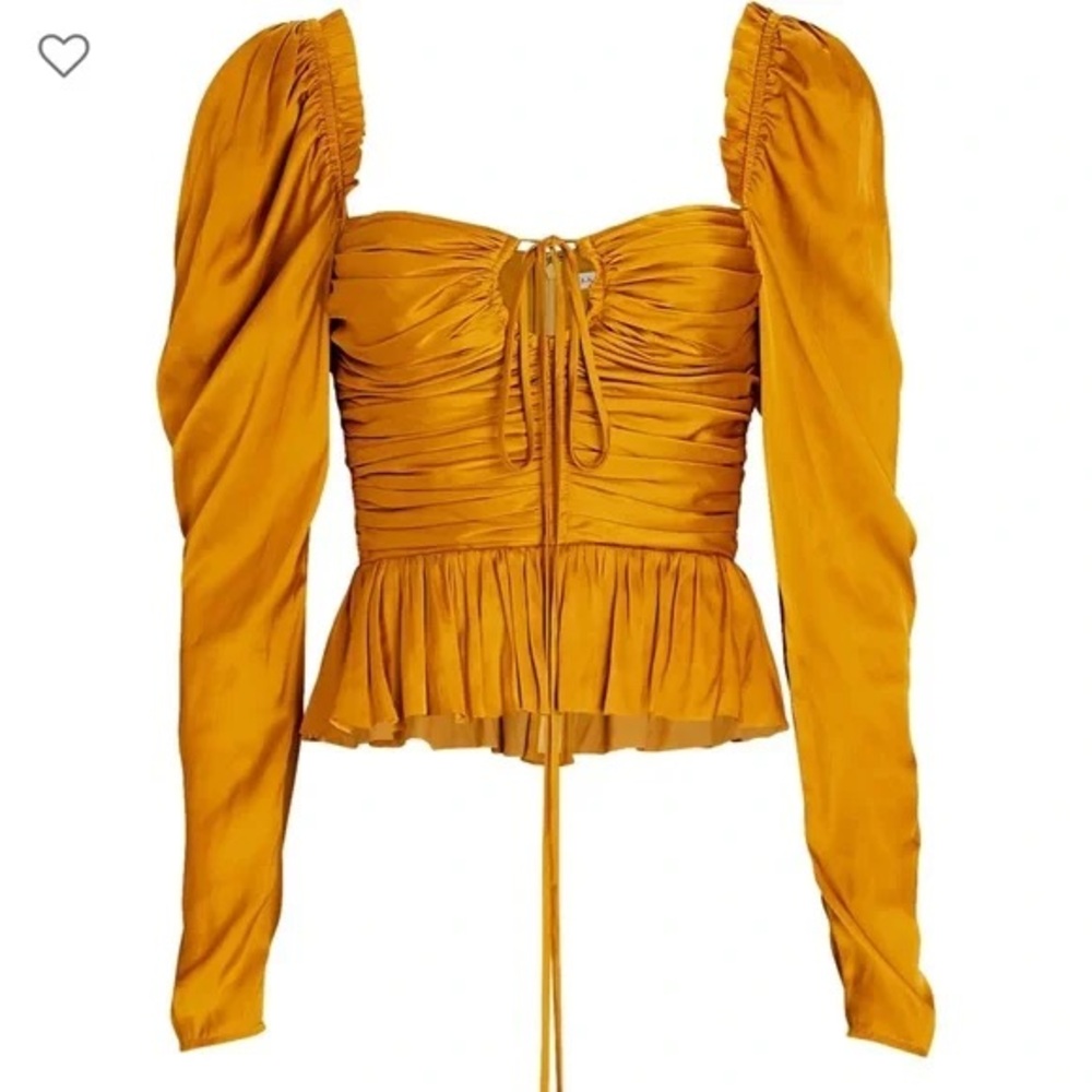 NWT Ulla Johnson Golden Amber Mirelle Plisse Satin Ruched LS Blouse sz 8